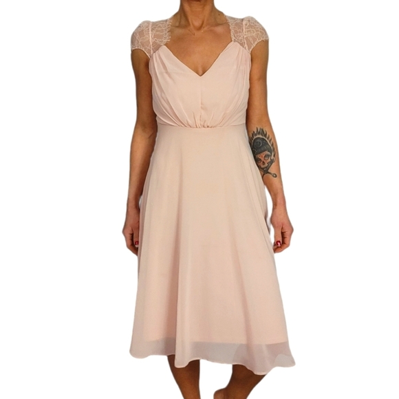 ASOS Pink Lace Sweetheart Midi Dress Size 4 - Picture 2 of 7